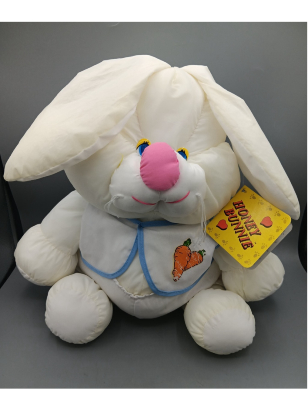 Vintage 80s Honey Bunnies 14" Plush Bunny White Nylon Puffalump Happy Mates NWT